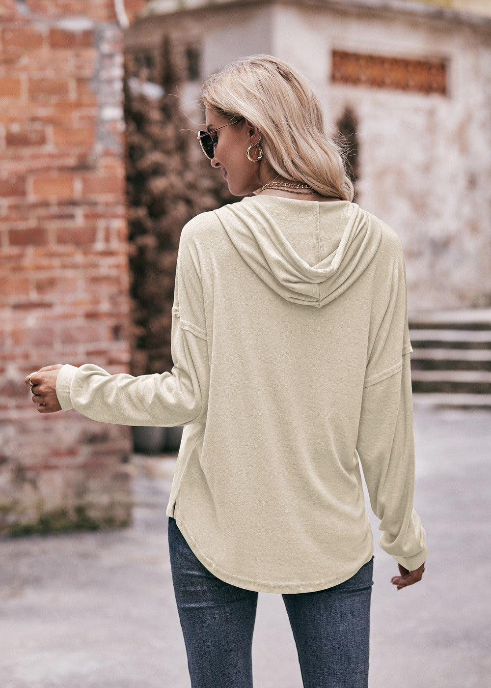 Women's Casual Loose Solid Color Hoodie Sweater