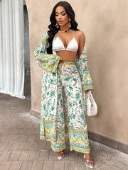 Women's Casual Printed Jacket Wide Leg Pants Set