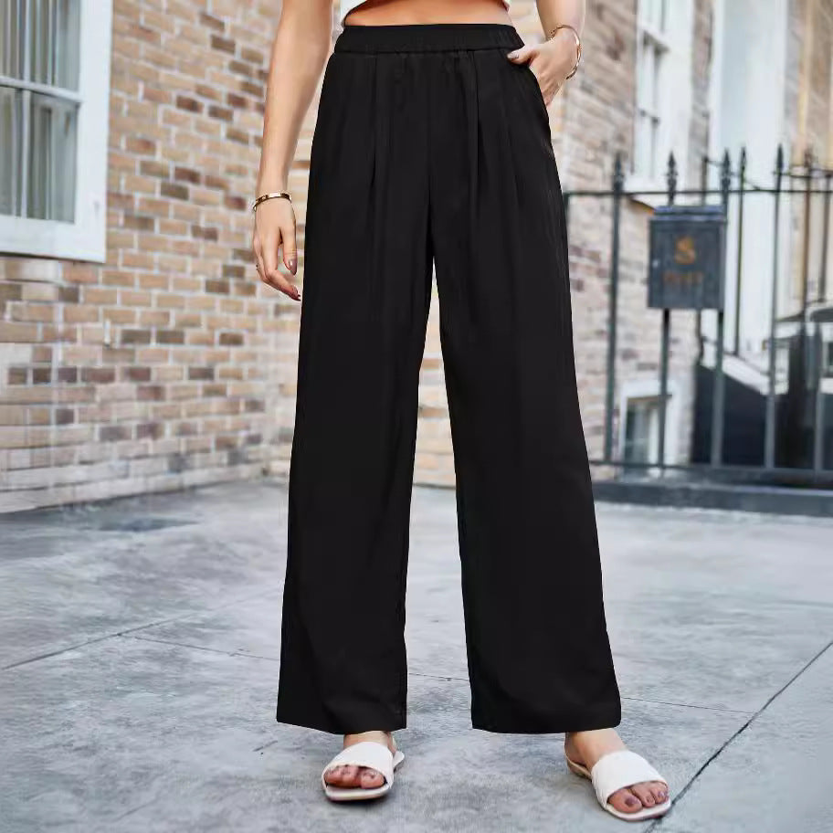 Women's Silk Pleated Elasticated High-rise Wide-leg Trousers