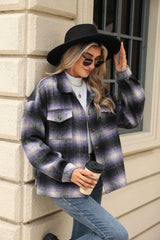 Lapel Plaid Long-sleeved Loose Woolen Jacket