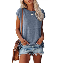 Short Cap Sleeve Shirts Solid Loose Fit  Tops