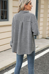 Thousand Bird Lapel Loose Long Sleeve Pocket Wool Jacket