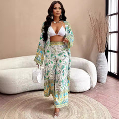 Women's Casual Printed Jacket Wide Leg Pants Set