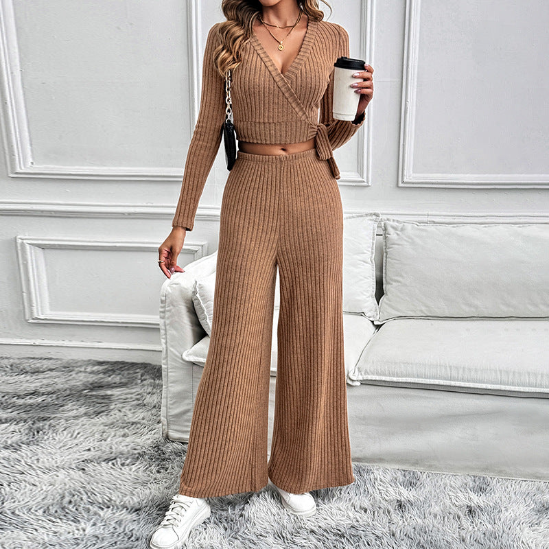 Long Sleeve Set Solid Color Women's Two-piece Set