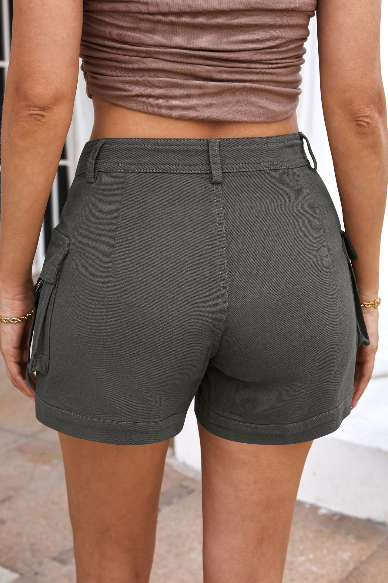 Women's High-waisted Stylish Elastic Pocket Casual Cargo Shorts