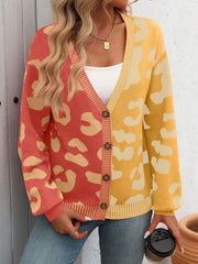 Clothing Contrasting Leopard Print V-neck Cardigan Sweater Jacket