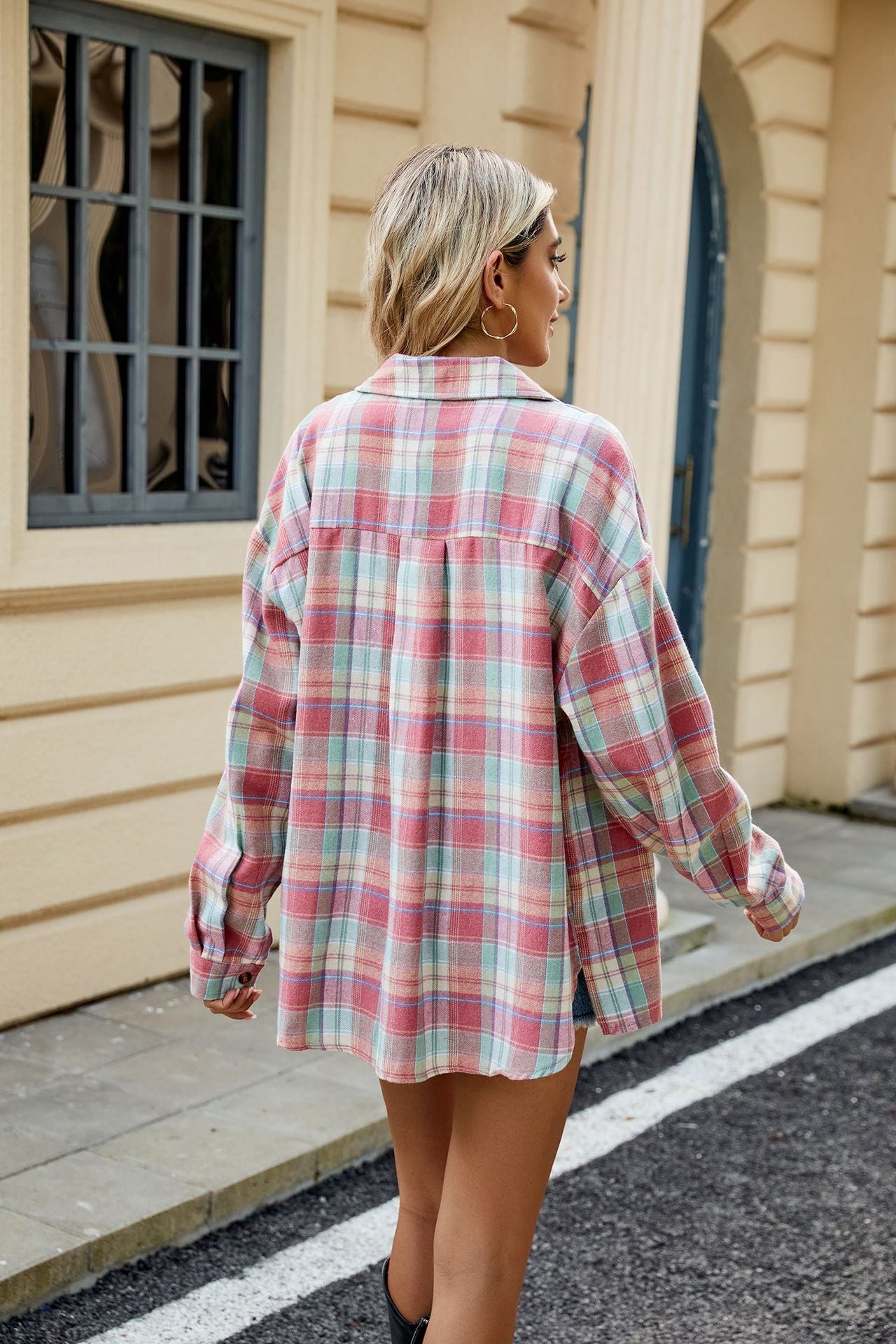 Long Sleeve Pocket Button Plaid Shirt