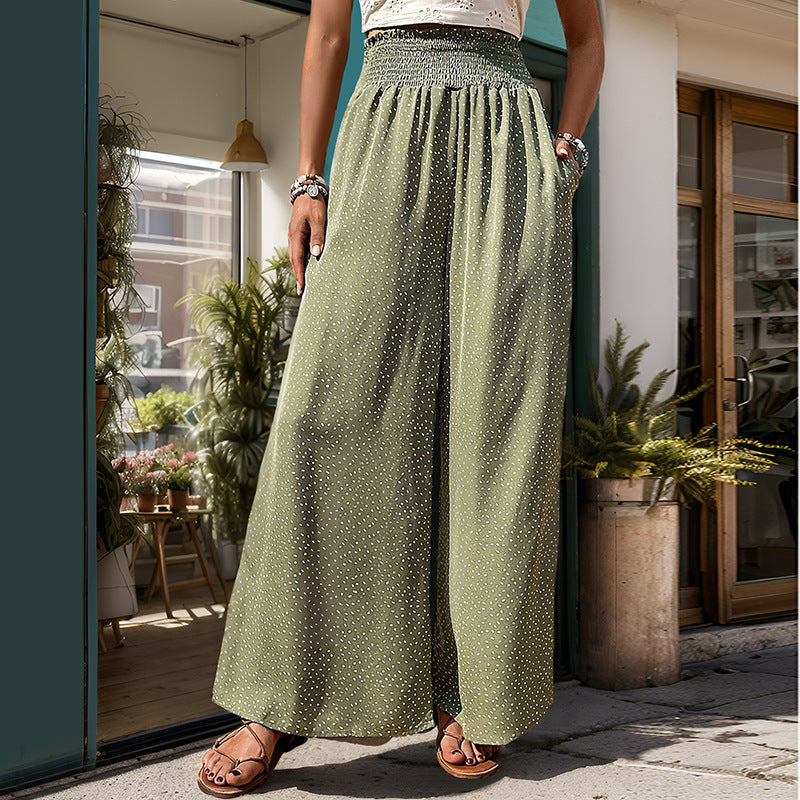 Printed Trousers High Waist Elastic Wide-leg Pants