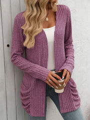 Solid Color Pit Strip Abraded Pocket Cardigan Long-sleeved Jacket