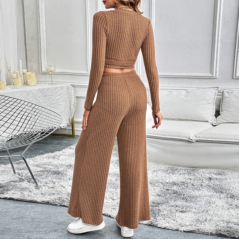 Long Sleeve Set Solid Color Women's Two-piece Set