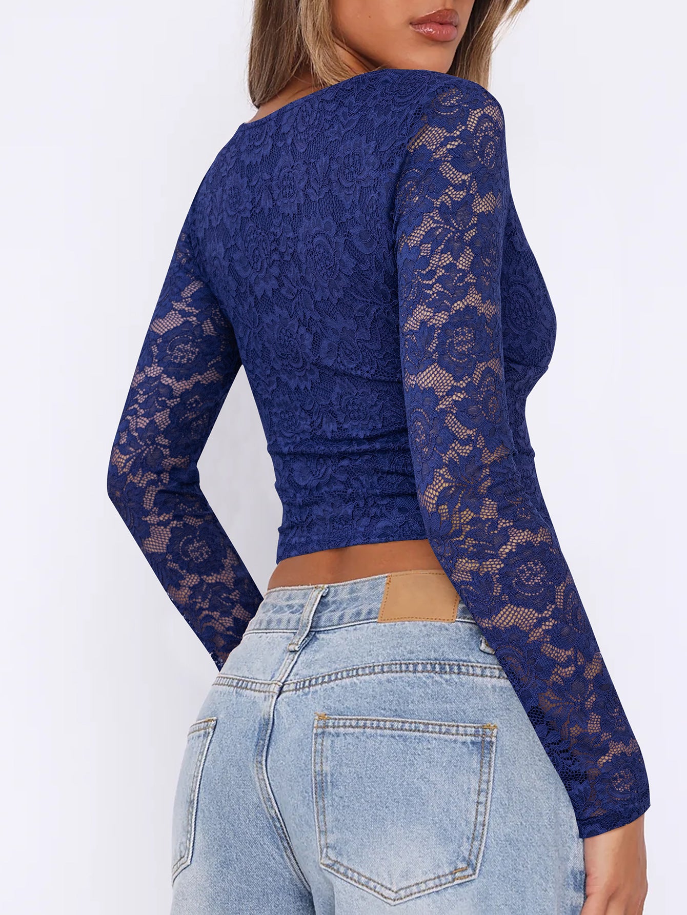 Sexy Lace Deep V-Neck Pullover Top Women