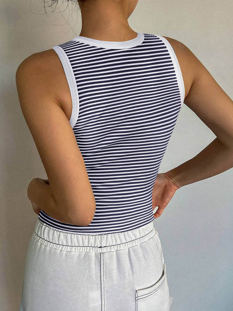 Striped Crop Tank Top Scoop Neck Sleeveless Slim Shirts