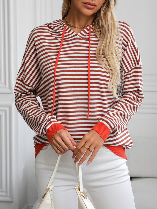 Women's Striped Contrast Long Sleeve Casual Sweater Hoodie