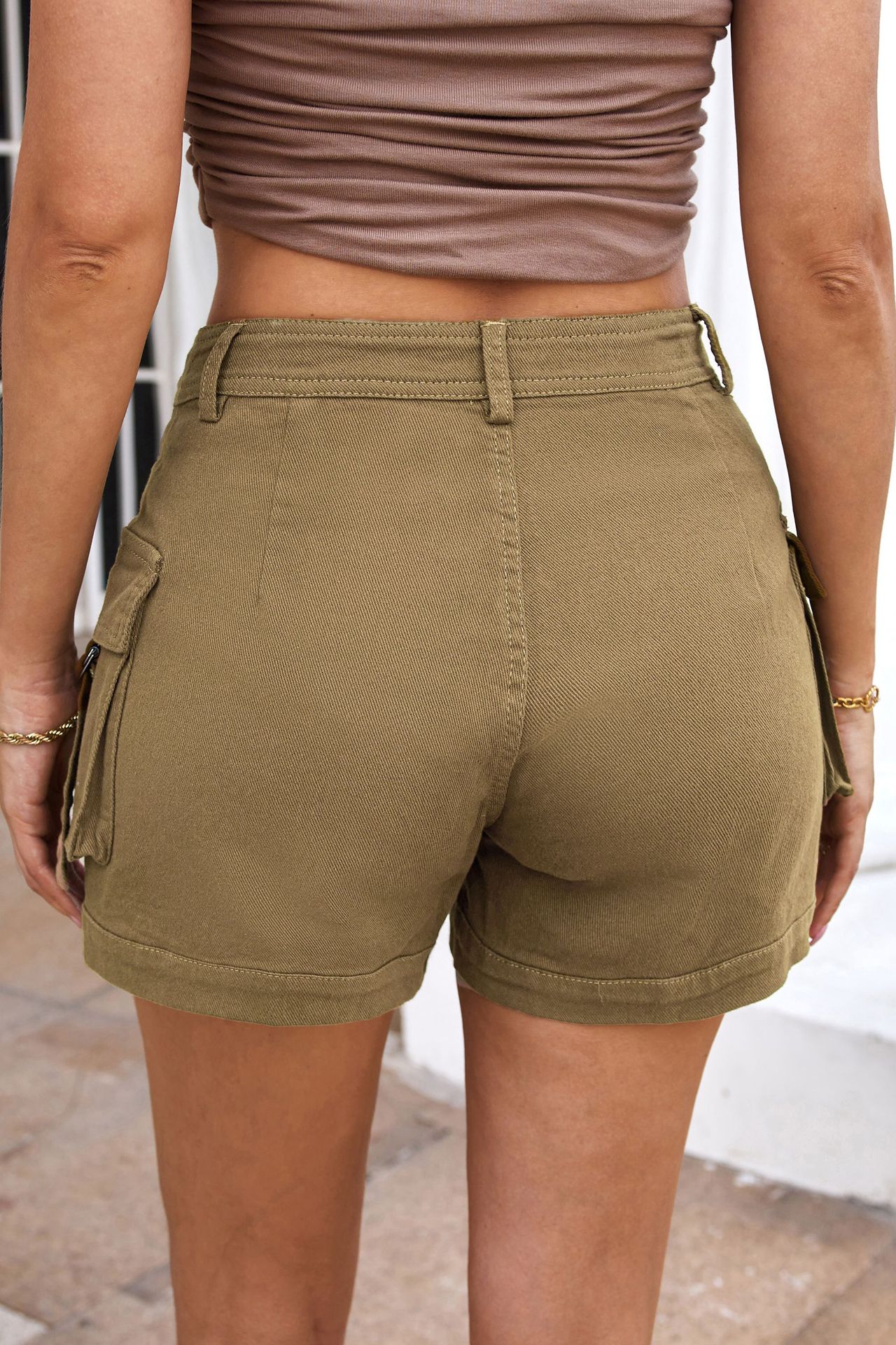 Women's High-waisted Stylish Elastic Pocket Casual Cargo Shorts