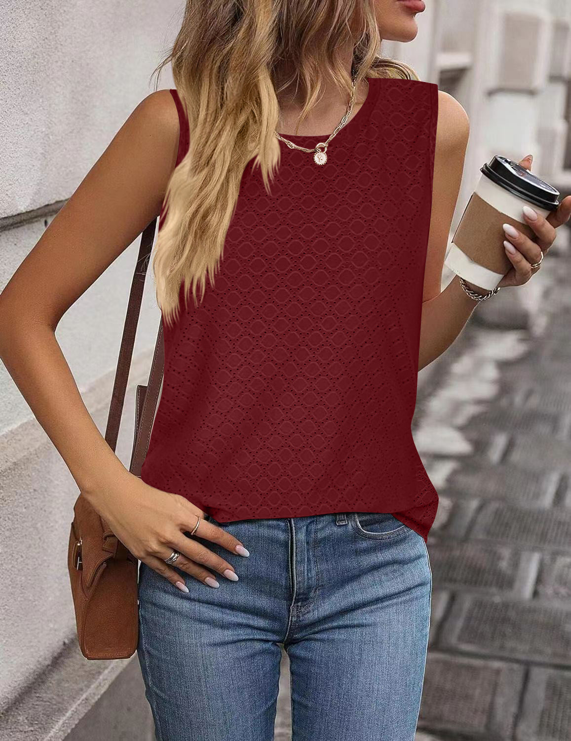 Women's Round Neck Printed Vest T-shirt Top