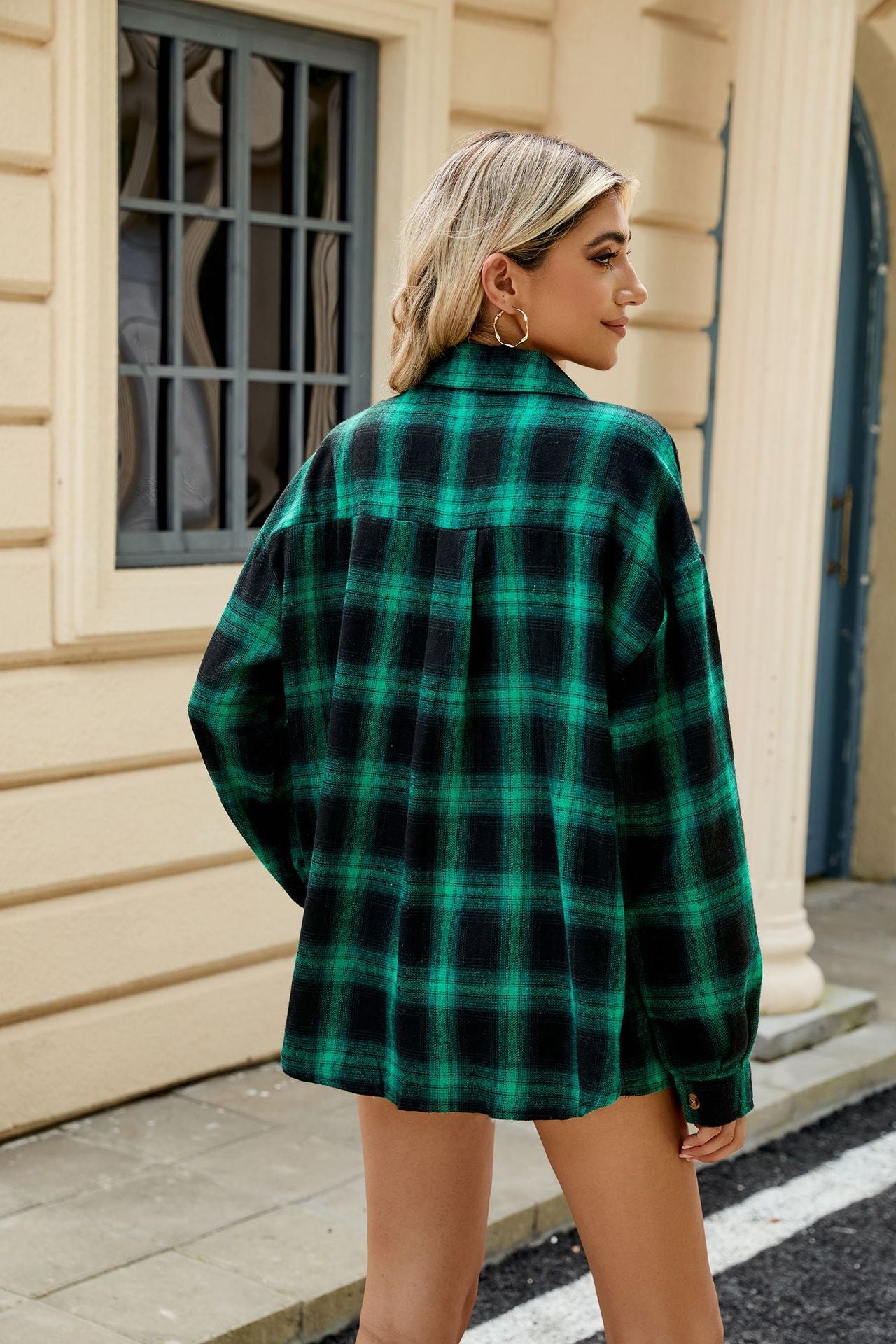 Long Sleeve Pocket Button Plaid Shirt