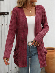 Solid Color Pit Strip Abraded Pocket Cardigan Long-sleeved Jacket