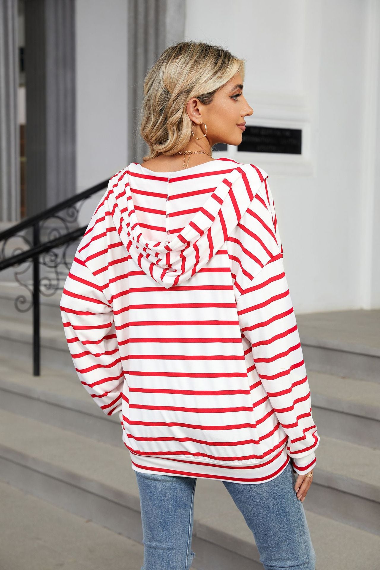 Crew Neck Hooded Long Sleeve Loose Sweater