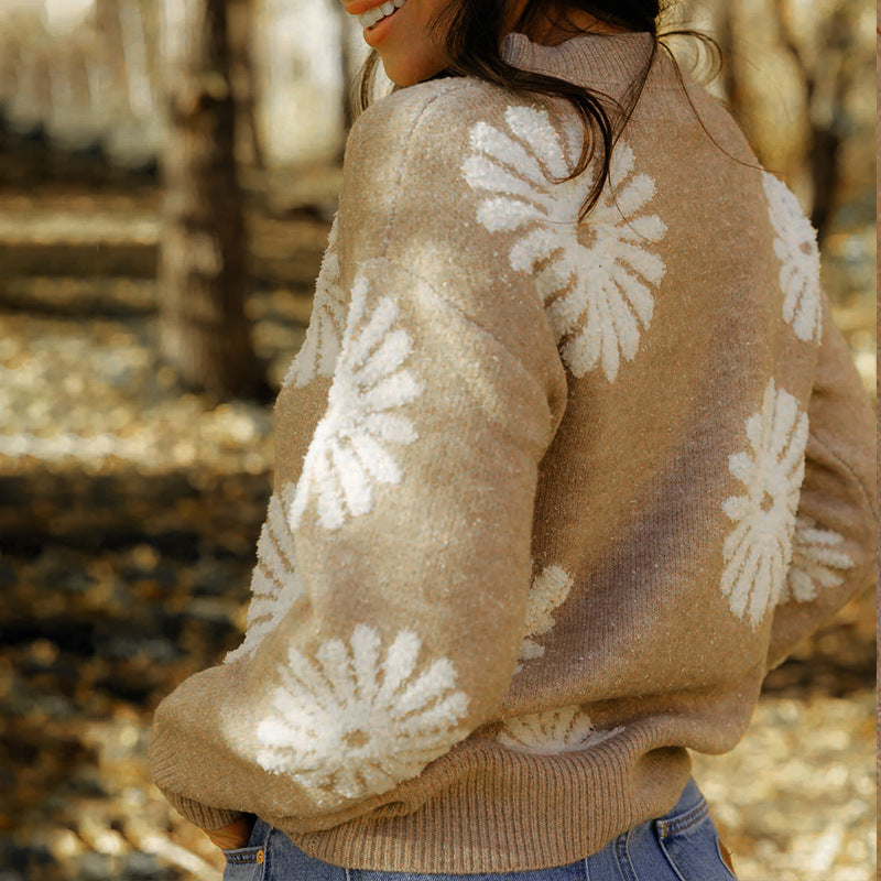 Flower Knitted Sweater Casual Women's Pullover Sweater