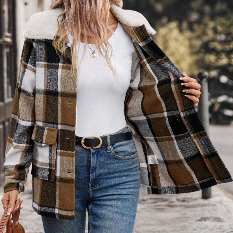 Polished Lapel Plaid Jacket Women