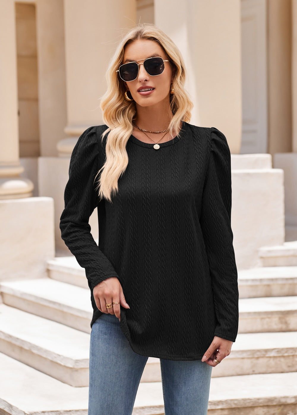 Solid Color Top Long Sleeve Twist T-Shirt