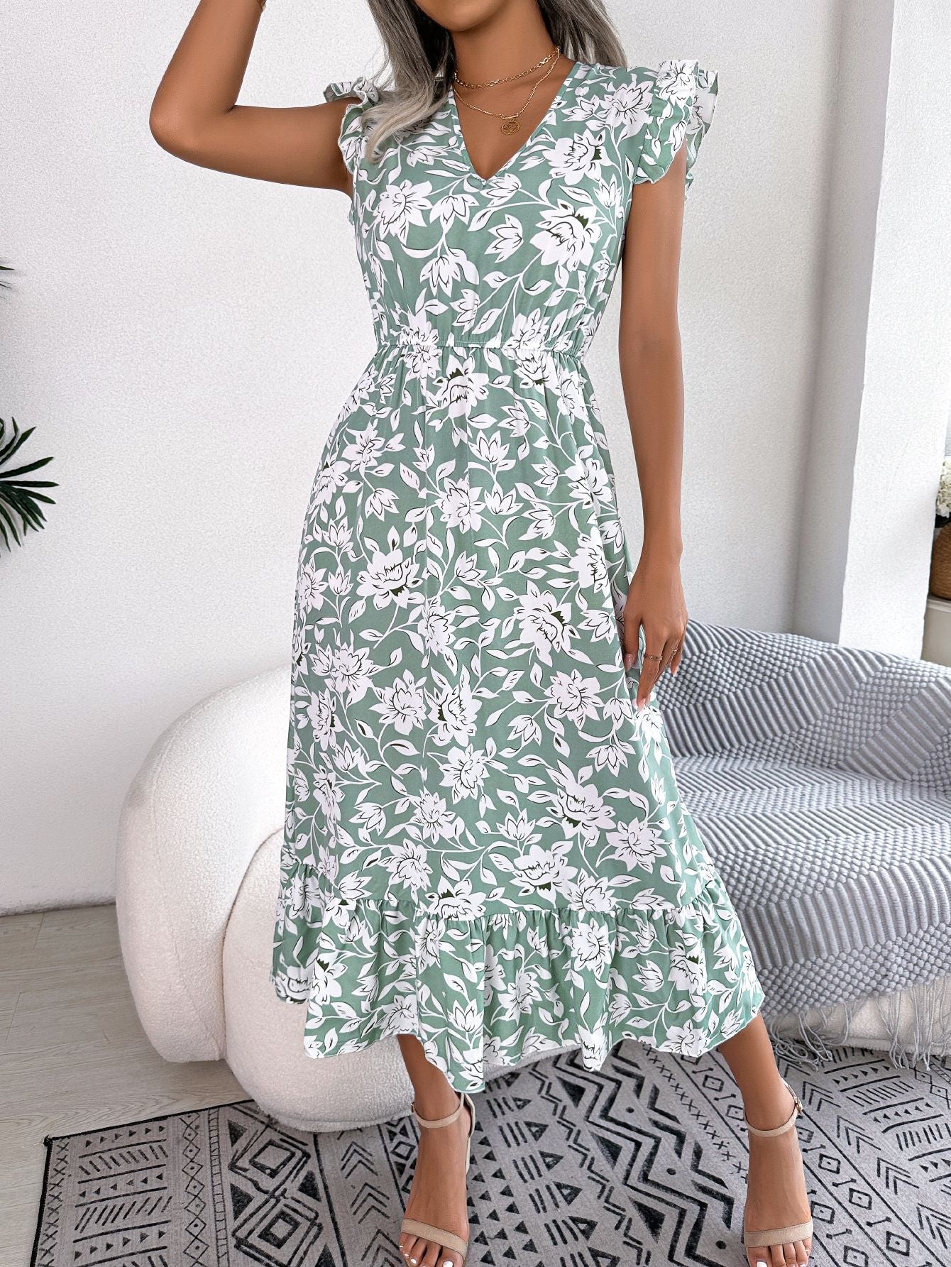 Casual Sleeveless V-Neck Hok Long Dresses Waist Maxi