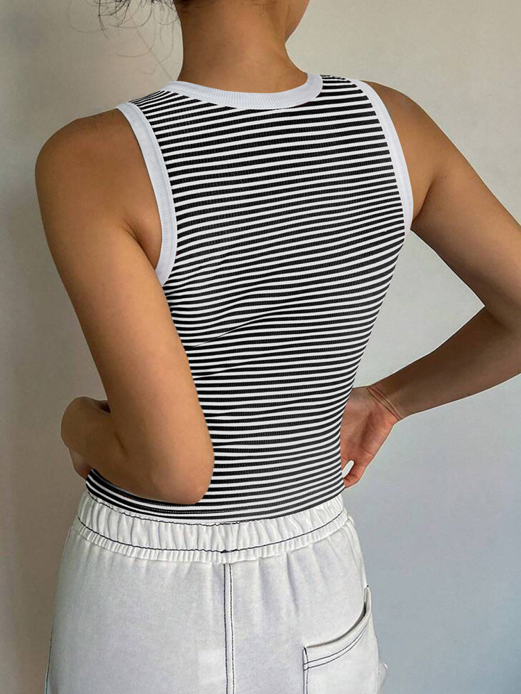 Striped Crop Tank Top Scoop Neck Sleeveless Slim Shirts