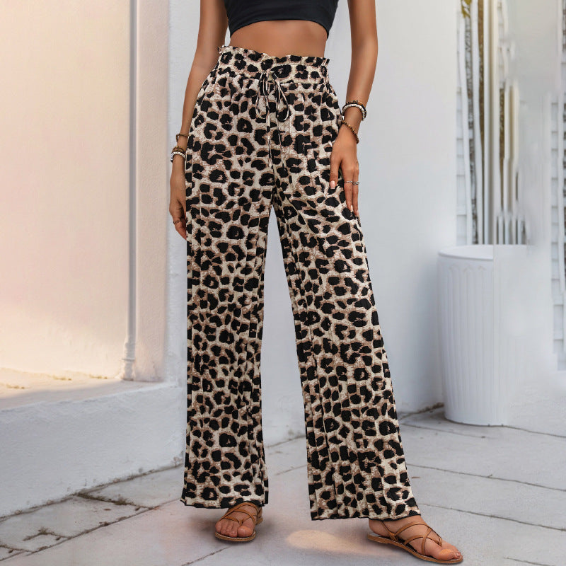 Pants Solid High Waisted Wide Pants Leopard