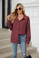 Women's Corduroy Lapel Long Sleeve Jacket