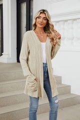 Solid Color Pit Strip Abraded Pocket Cardigan Long-sleeved Jacket