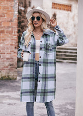 Women's Casual Flannel Plaid Shirt Long Jacket