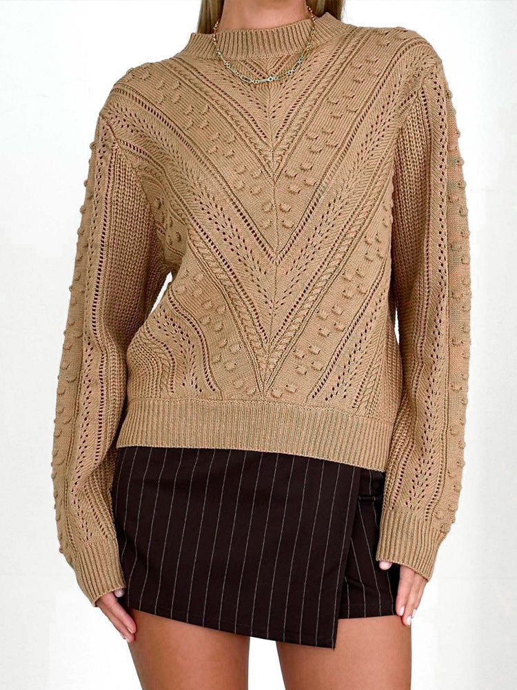 Crew Neck Jacquard Simple Solid Color Sweater