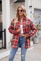 Women's  New Casual Fashion Loose Plaid Pocket Shirt