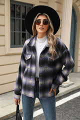 Lapel Plaid Long-sleeved Loose Woolen Jacket