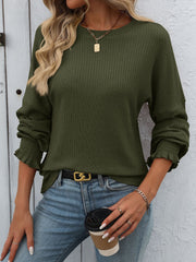 Women Loose Casual Pit Strip Long-sleeved Sweater