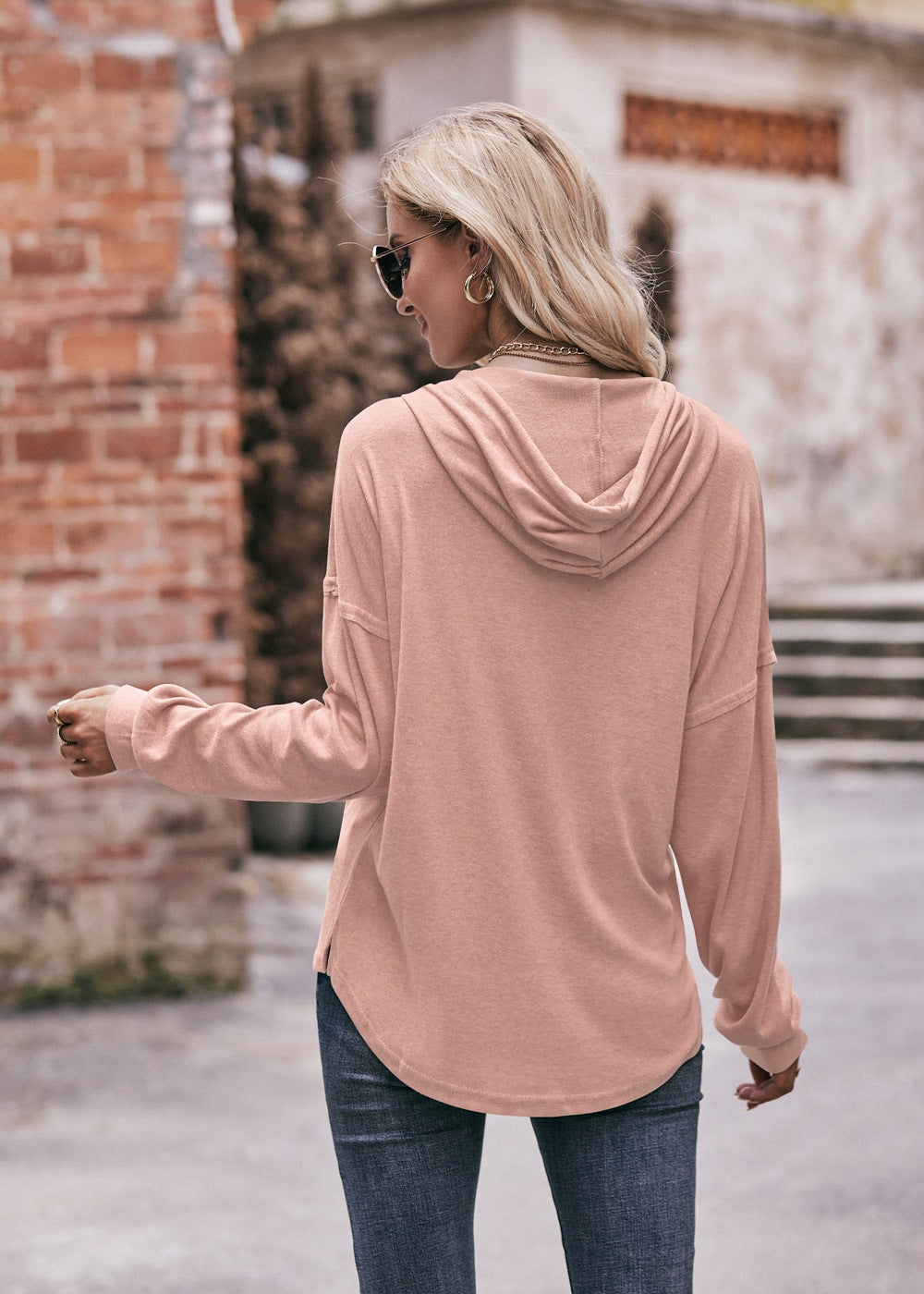 Women's Casual Loose Solid Color Hoodie Sweater