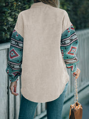 Corduroy Cardigan Ethnic Style Splicing Thin Coat