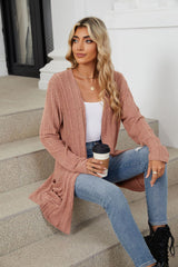 Solid Color Pit Strip Abraded Pocket Cardigan Long-sleeved Jacket