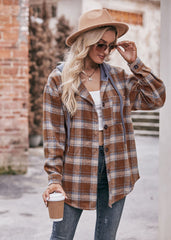 Women's Flannel Checked Jacket Hooded Casual Shirt