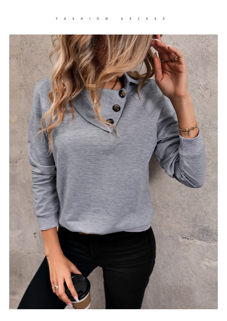 Solid Color Long-sleeved Lapel Sweater Women's Autumn