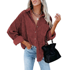 Women's Solid Color Loose Casual Corduroy Shirt