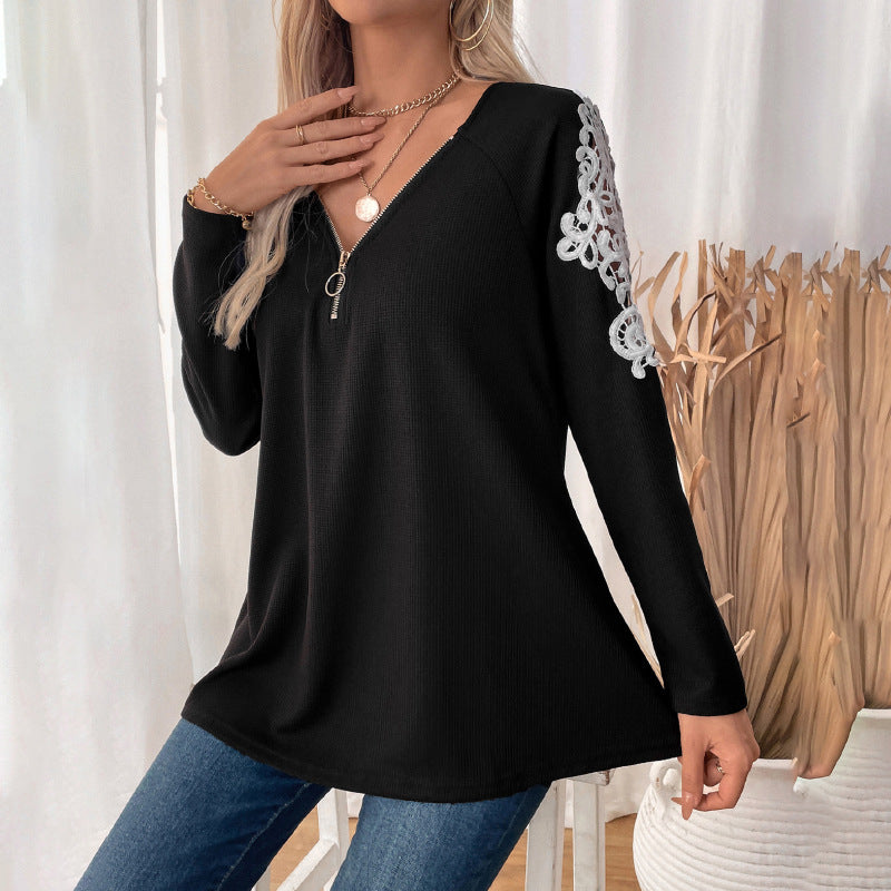 Lace Stitched Long-sleeved Top