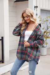 Women's  New Casual Fashion Loose Plaid Pocket Shirt