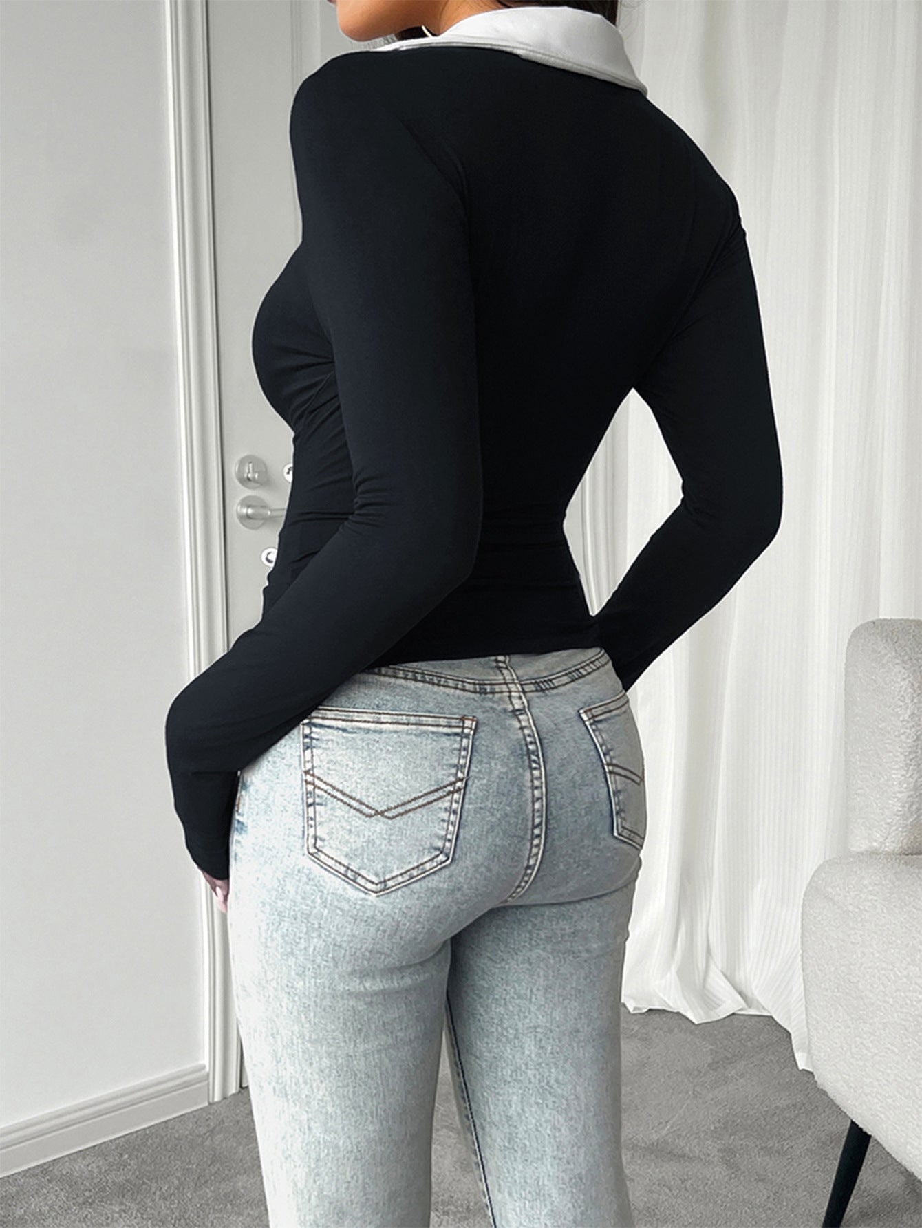 Women's Slim Fit Buckle-free Polo Neck Knitted Top Women's Clothing