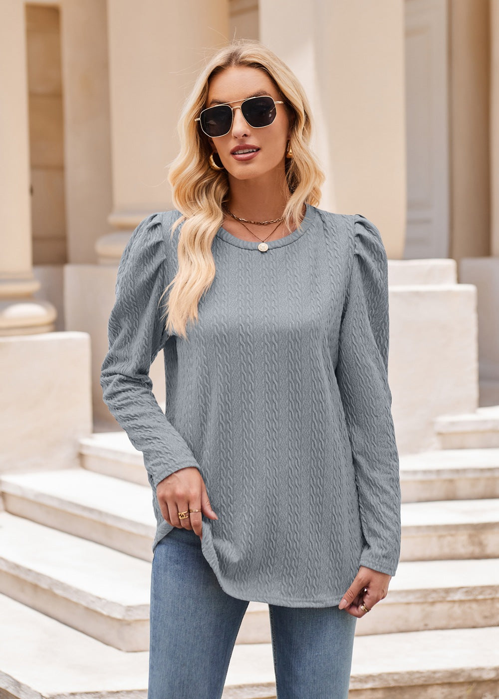 Solid Color Top Long Sleeve Twist T-Shirt