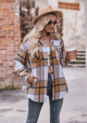 Women's Plaid Jacket Casual Loose Pocket Shirt