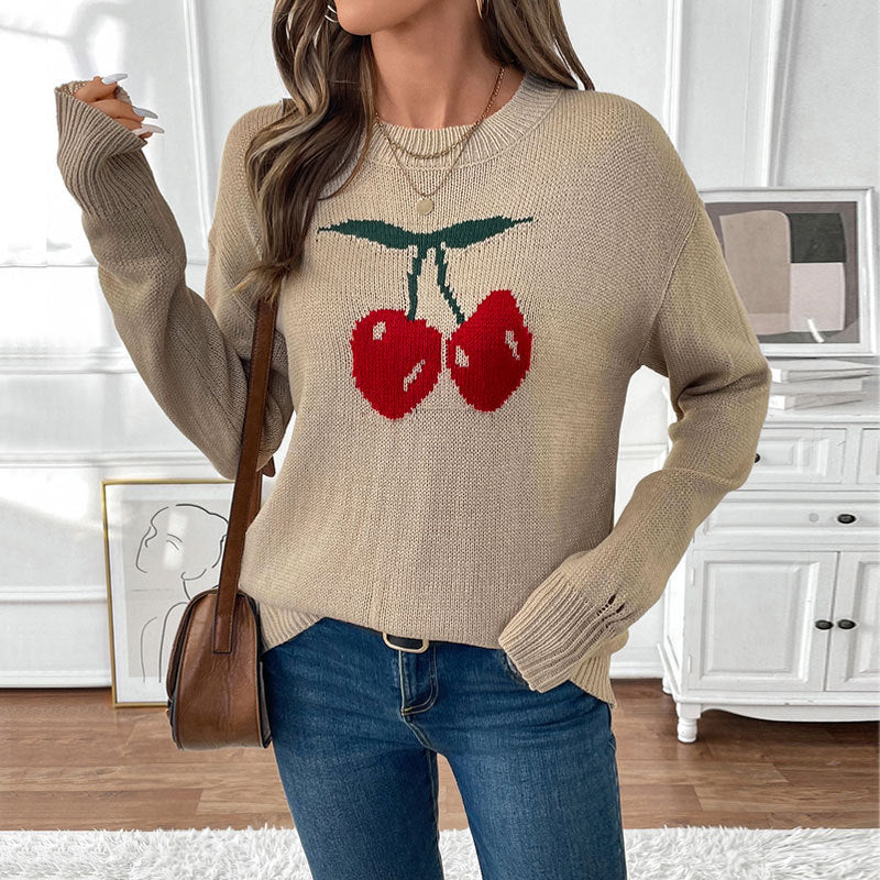 Crew Neck Cherry Pullover Valentine's Day Christmas Knitted Sweater