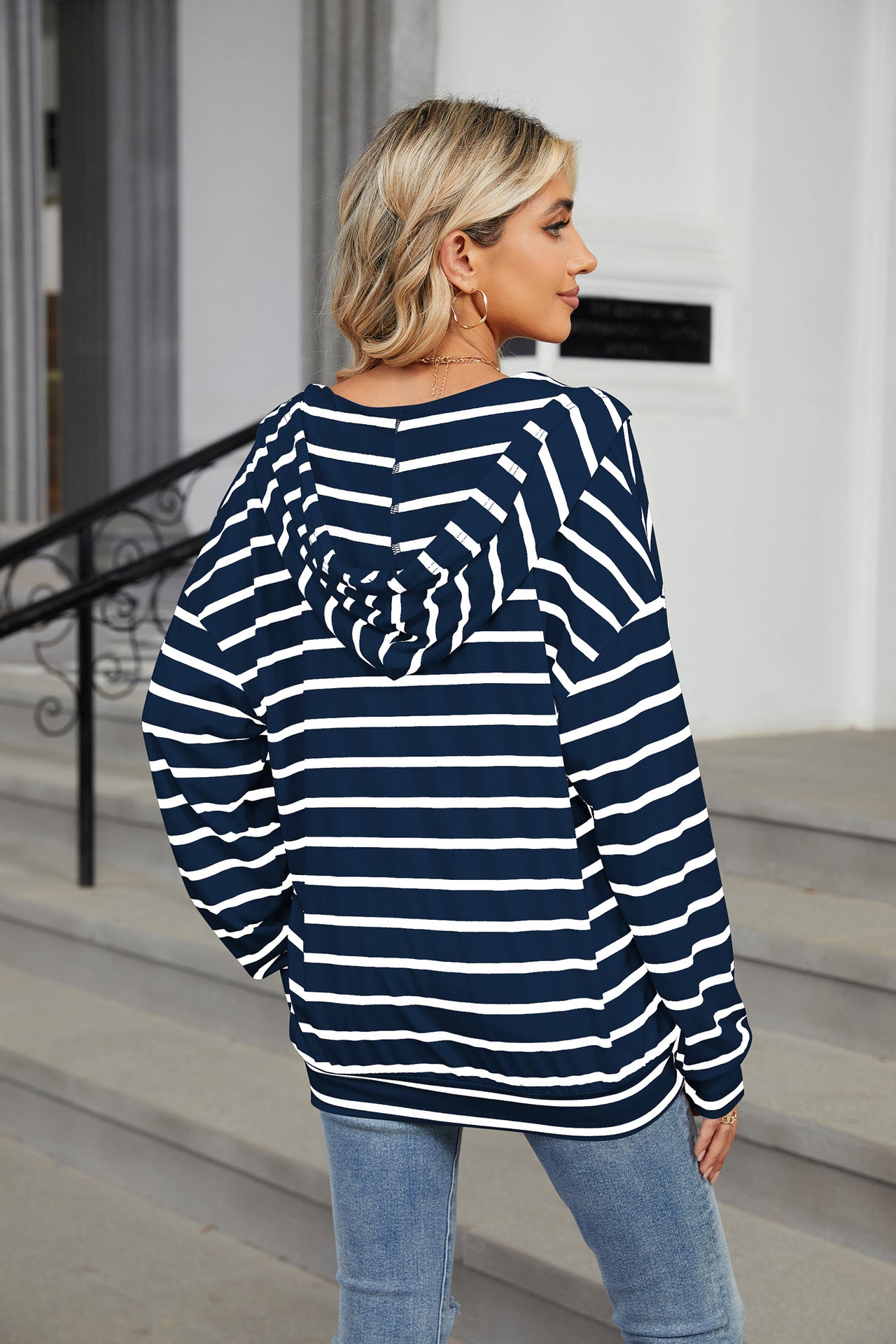 Crew Neck Hooded Long Sleeve Loose Sweater