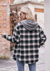 Women's Flannel Checked Jacket Hooded Casual Shirt