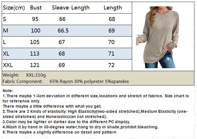 Solid Color Round Neck Loose Pull-up Long-sleeved Top